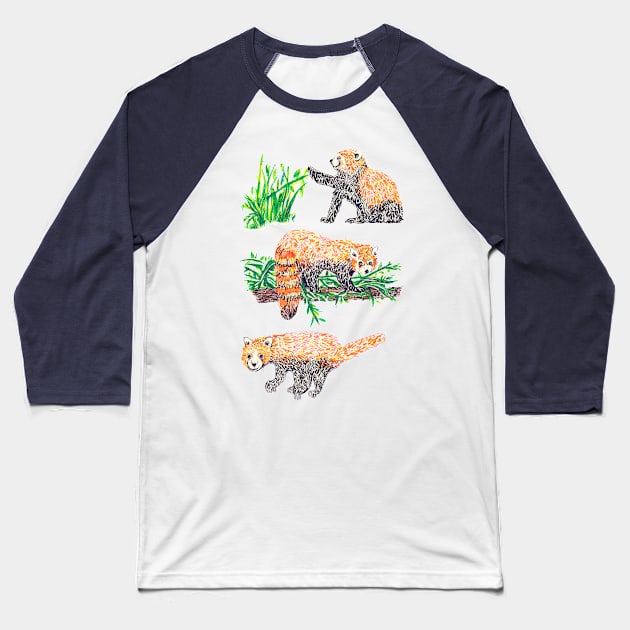 Red Pandas Baseball T-Shirt by minniemorrisart